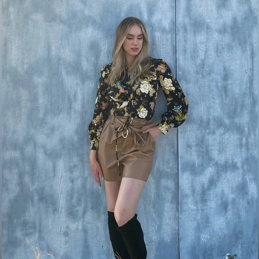 ZARA FLORAL WOMEN'S BLOUSE SIZE SMALL AND MEDIUM NWT CROP TIE WAIST - Picture 2 of 11
